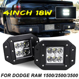 4inch 18W Flush Mount Flood Backup Reverse Rear Bumper Led Lights for Dodge Ram 1500/2500/3500