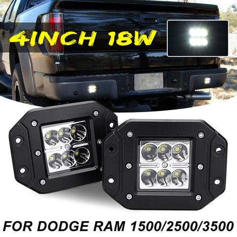 4inch 18W Flush Mount Flood Backup Reverse Rear Bumper Led Lights for Dodge Ram 1500/2500/3500