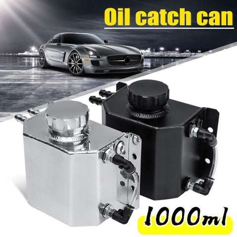 Car Universal 1000ml Silver Black Aluminium Oil Catch Can Tank Reservoir With Drain Plug Easy Draining And Dleaning