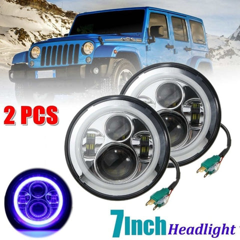 Pair 7 Inch LED Halo Ring Headlight w/ White DRL LED Headlamp w/ Amber Turn Signal Head Lamp For Jeep for Wrangler 1997-2016