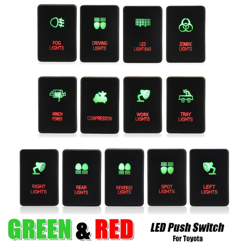 12V 3A Green&Red Spot LED Light Bar Push Switch For Toyota Prado Hilux Landcruiser 2006-2011