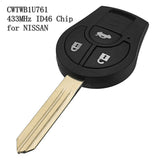 CWTWB1U761 433MHz ID46 Chip Car Remote Control Key Suit Replacement for NISSAN Sylphy/Tiida/Sunny/March CWTWB1U761