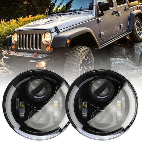 Pair 7inch Round LED Projector Headlight Lamp HI 50W LOW 30W  DRL 10W Turn Light 5W with DRL Turnlight H4 Plug for Harley